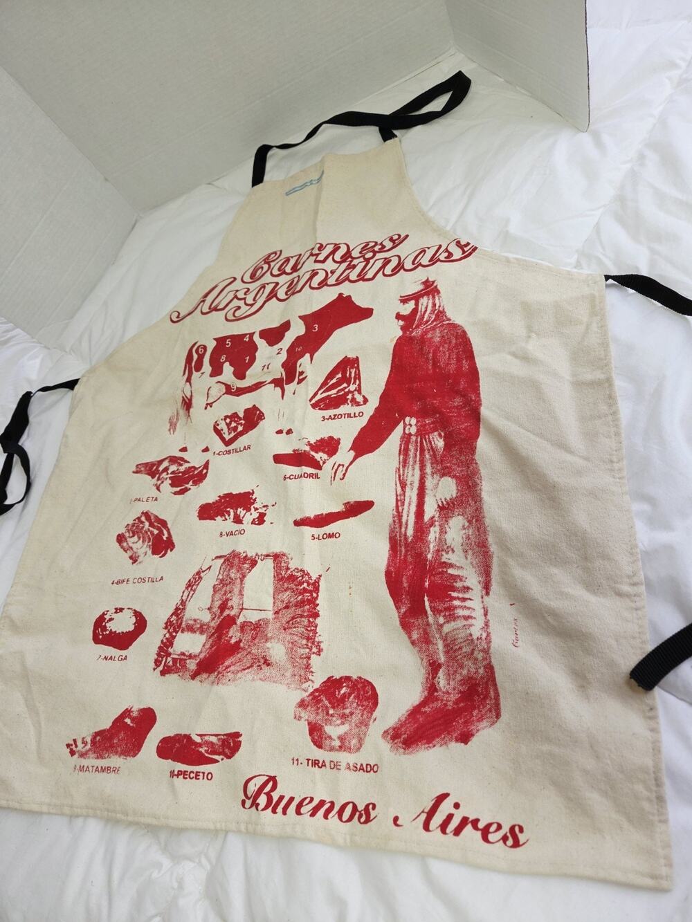 Apron Delantal Del Vino Y Asador Carnes Argentinas Cortes Canvas Vtg Argentina